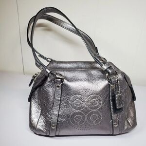 Coach Metallic Leather Small Audrey Satchel In Gunmetal Authentic
